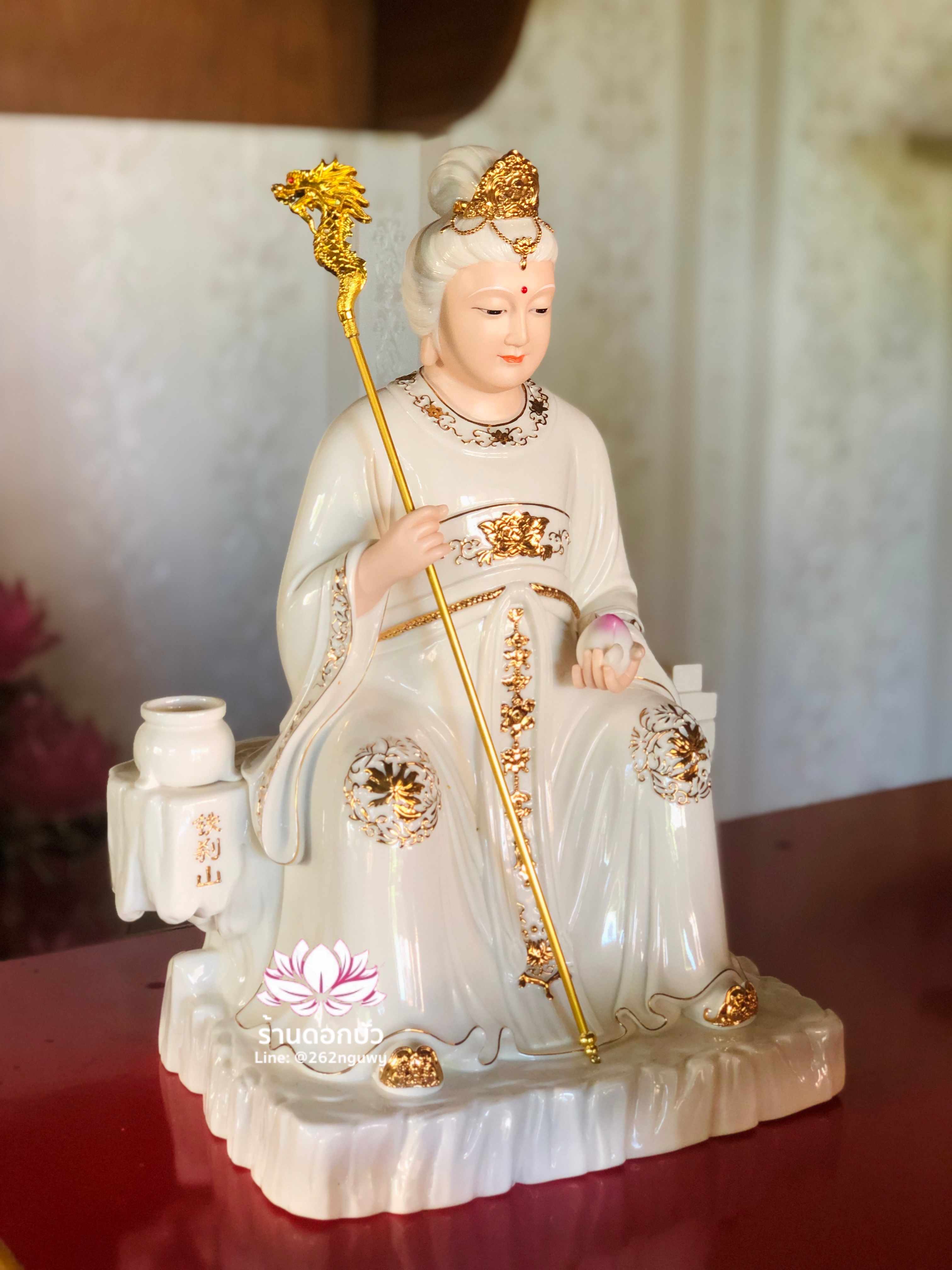 อ๋องโบ้เหนียวเหนียว กิมบ้อหงวนกุน หรือซีหวังหมู่ ปางประทับนั่งบัลลังก์บนภูเขาไท้ซาน ขนาด 12/16/19 นิ้ว