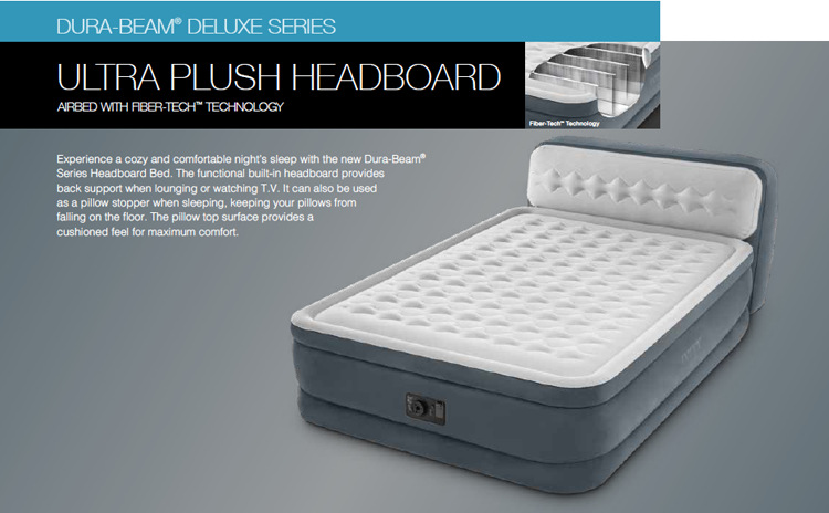 Intex 64448 ที่นอนปั๊มลมในตัว ขนาด 5 ฟุต รุ่นมีหัวเตียง สีเทา รุ่นใหม่!