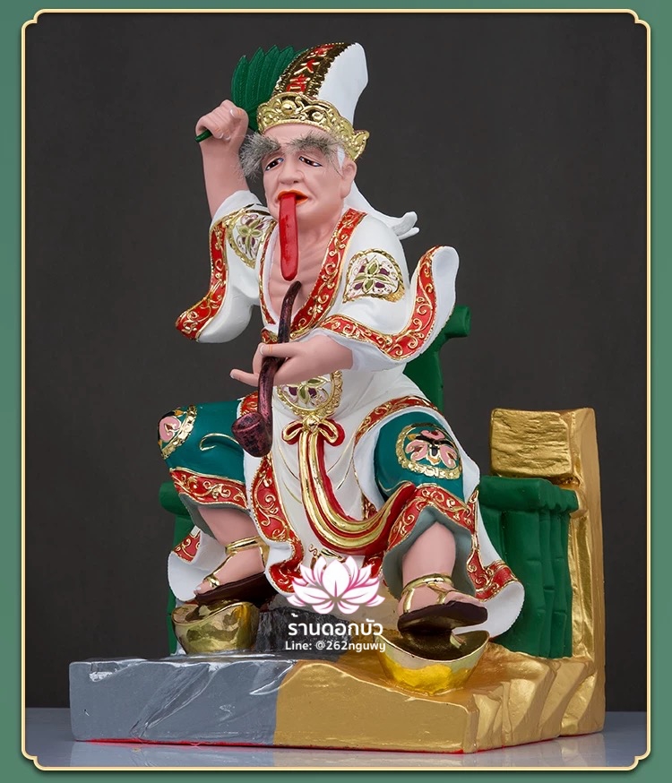 ชิดเอี๋ยโป๊ยเอี๋ย ตั่วแปะหยี่แปะ ยมฑูตขาวดำ ปางนั่งบัลลังก์เหยียบก้อนเงิน งานเรซิ่น ขนาด 16 นิ้ว