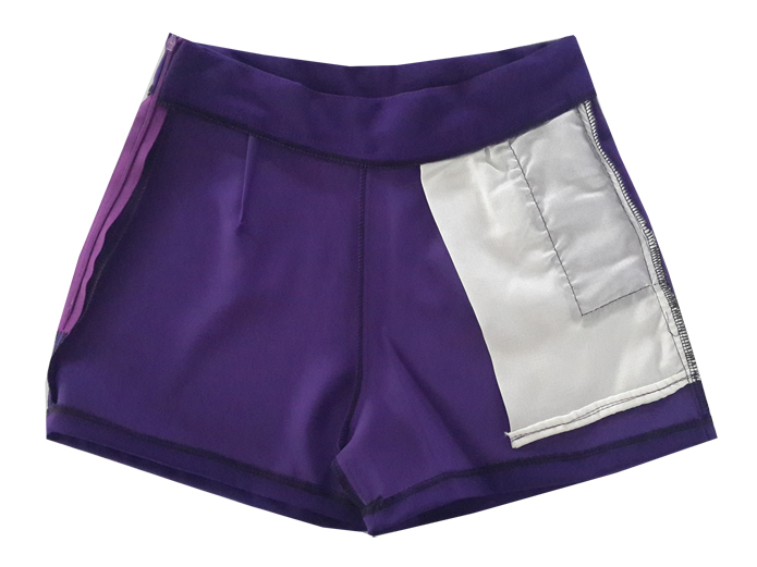 กางเกงขาสั้นเอวสูงผ้าฮานาโกะ สีม่วงเข้ม กระเป๋าขวา ซิปซ้าย Size S M L XL