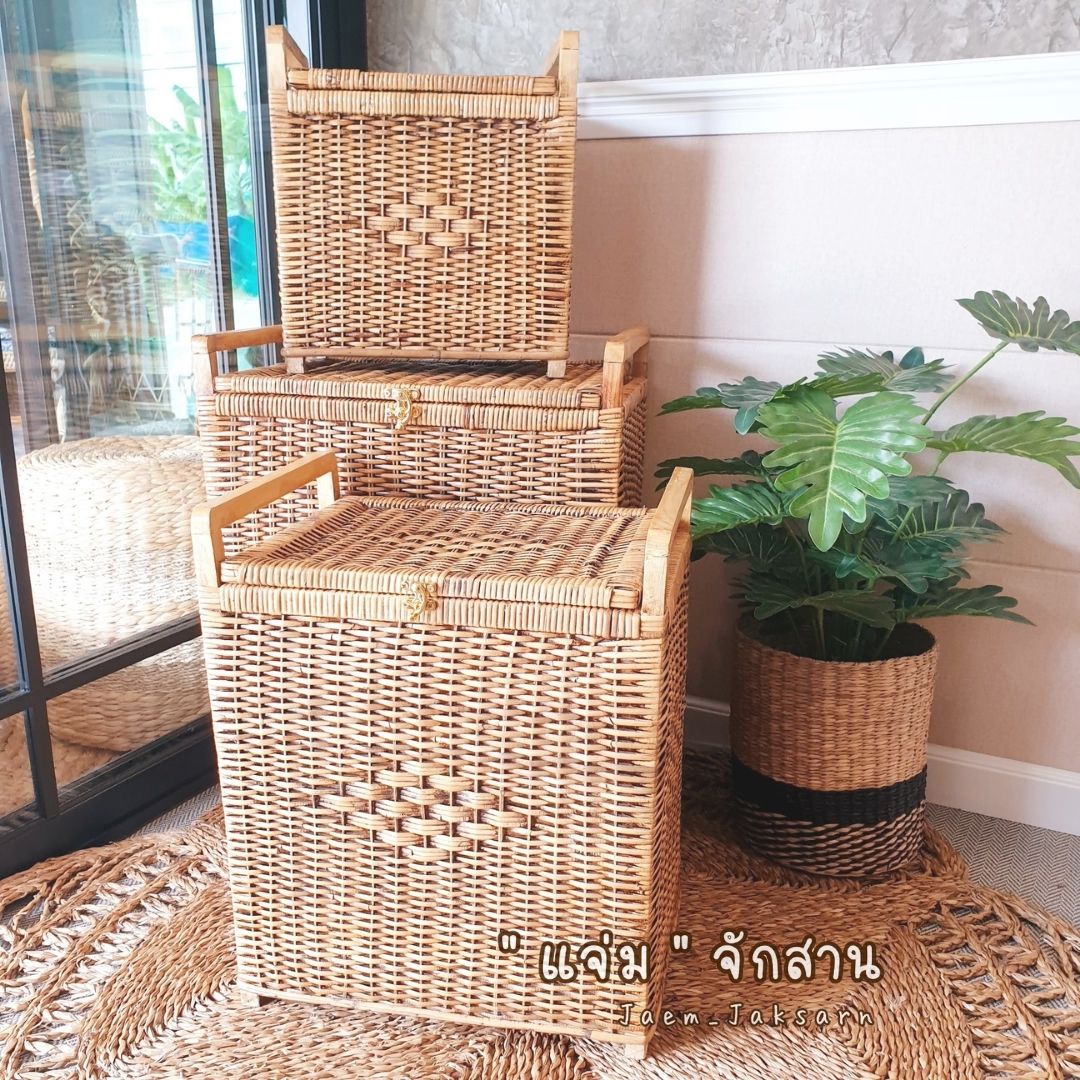 หีบหวาย หีบหวายใส่ของ บุผ้า