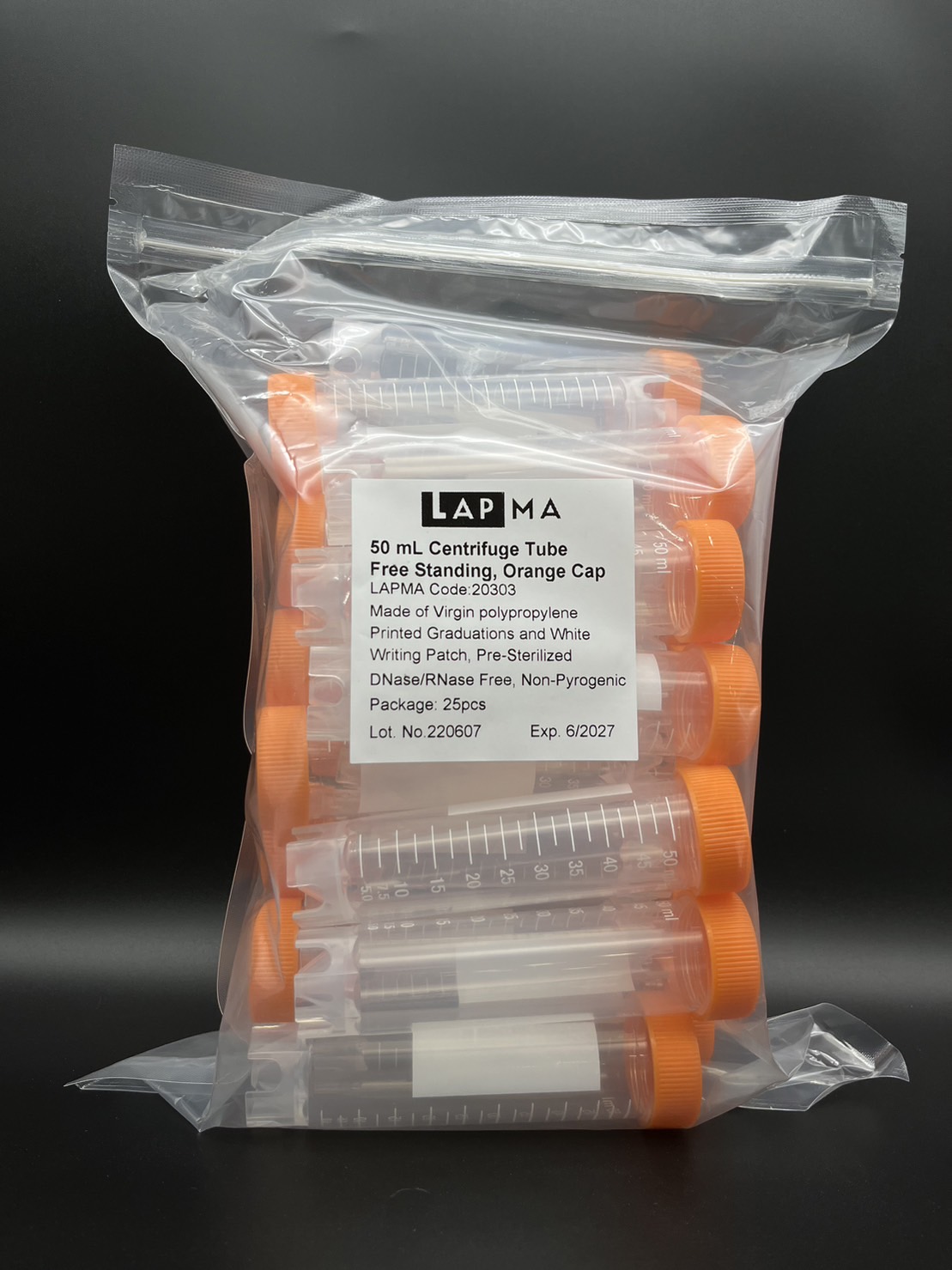 Free-standing Centrifuge Tube 50ml ,Sterile, Dnase Rnase หลอดทดลองแบบตั้งโต๊ะ ขนาด50 มล. (หลอดเก็บเมล็ดกาแฟ) ขายยกลัง (ลังละ 500 ชิ้น)