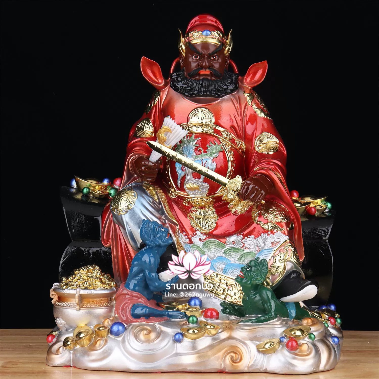 เทพเจ้าจงขุย จงขุยเทียนซือ จงขุยเอี๋ยกง ปางนั่งโลงจำปาเหยียบบริวาร งานเรซิ่นคุณภาพสูง ขนาด 12/16/19 นิ้ว