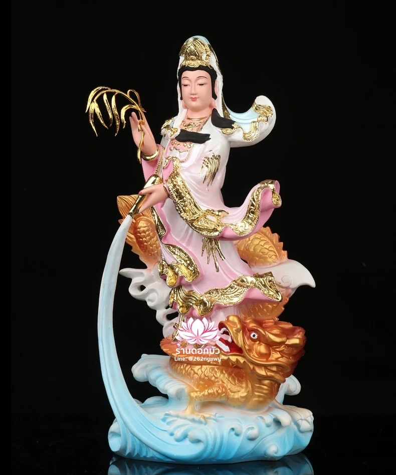 พระโพธิสัตว์กวนอิมปางเหยียบมังกร พระแม่กวนอิมยืนมังกร งานเรซิ่น ขนาด 16 นิ้ว