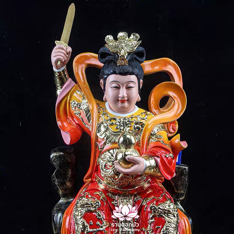 กิ่วเที้ยนเฮี่ยนลื้อ กิวเทียงเหี่ยงนึ่ง จิ่วเทียนเสวียนนี่ ปางนั่งบัลลังก์เหยียบดอกบัว งานเรซิ่น ขนาด 12/16 นิ้ว