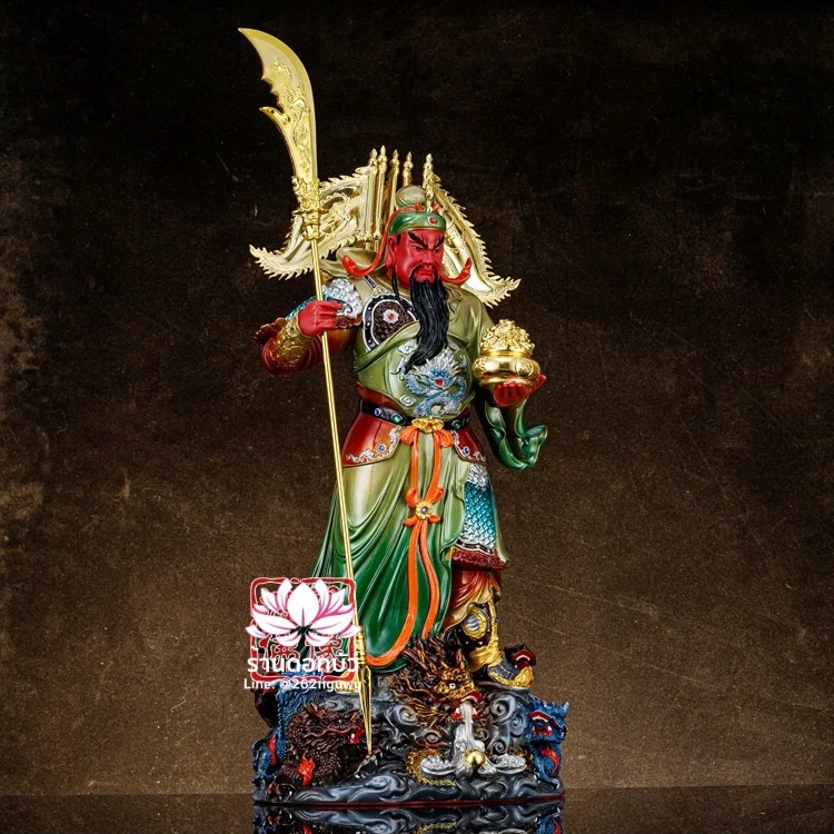 เทพเจ้ากวนอู กวนเต้กุ๊น เฮียบเที้ยนไต่เต่ หรือ กวนเส่งเต้กุ้น ปางประทานทรัพย์ ขนาด 16/19/26/36 นิ้ว สีเขียว/แดง