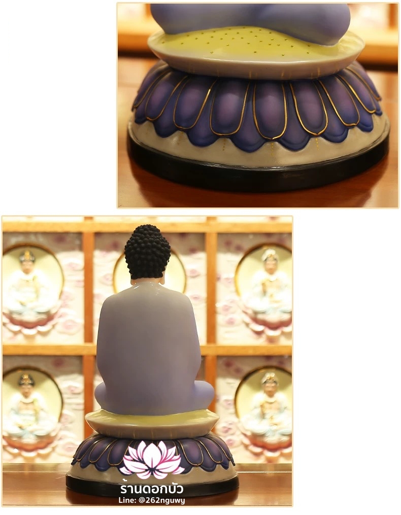 พระพุทธเจ้าและพระอัครสาวก พระมหากัสสปะและพระอานนท์ งานกระเบื้องฮกเกี้ยน ลงสีขลิบทอง