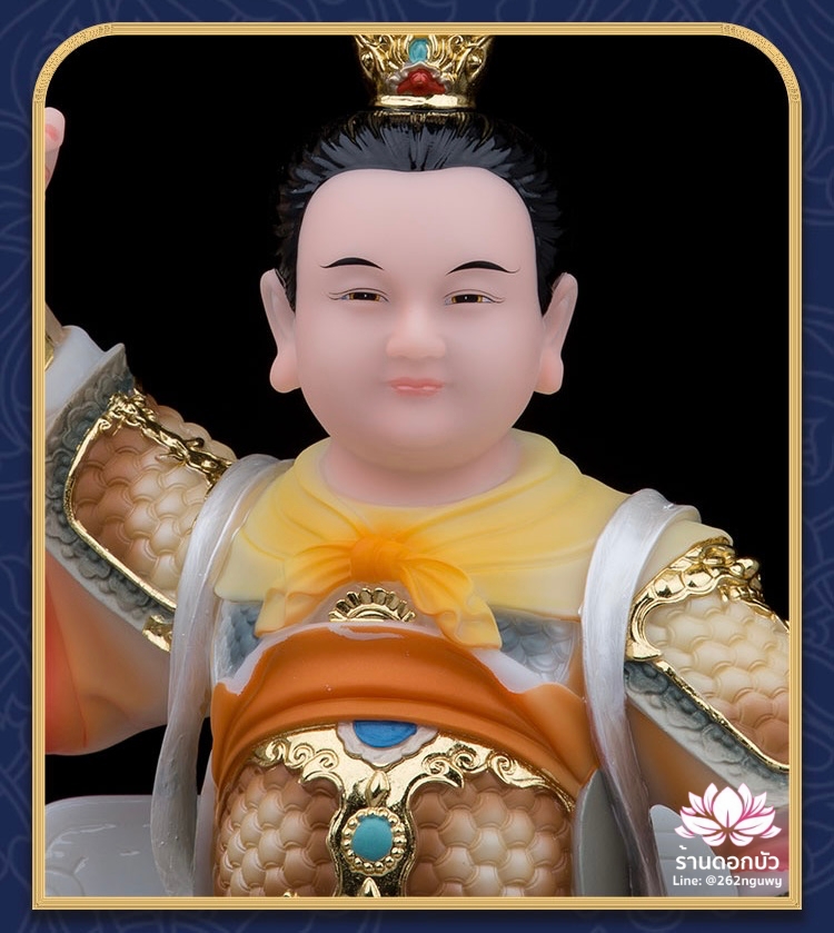 เทพเจ้านาจา หลี่โลเฉี้ย จงตั๋นหง่วนโส่ย ปางประทับนั่งบัลลังก์มังกร งานหินอ่อนคุณภาพสูง ขนาด 12/16/19/26 นิ้ว