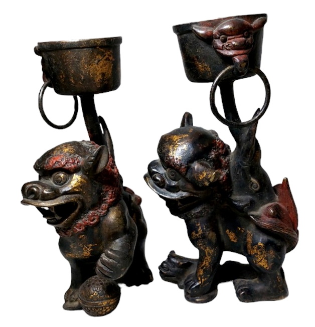 สิงโตคู่ เชิงเทียน ขนาดเล็ก สูง 25.5cm