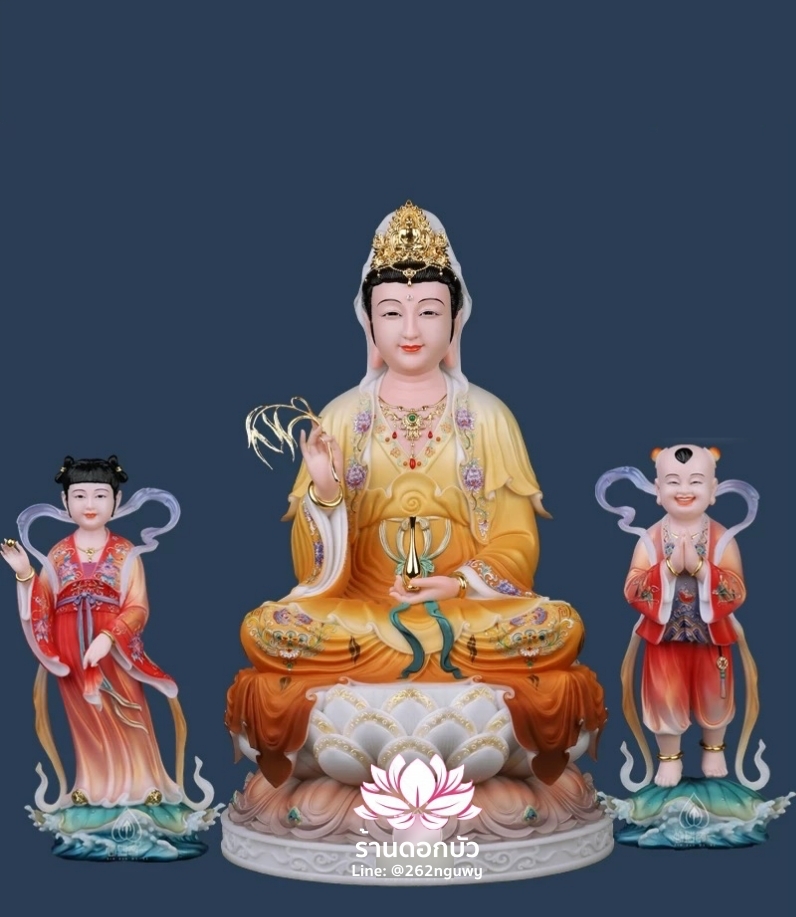 พระโพธิสัตว์กวนอิม พระแม่กวนอิมปางประทานพร ประทับนั่งบนดอกบัว งานหินอ่อน ขนาด 16/19/26/36 นิ้ว
