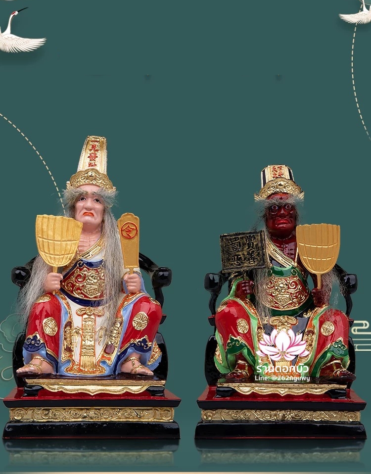 ชิดเอี๋ยโป๊ยเอี๋ย ตั่วแปะหยี่แปะ ยมฑูตขาวดำ ปางนั่งบัลลังก์ งานเรซิ่น ขนาด 12 นิ้ว