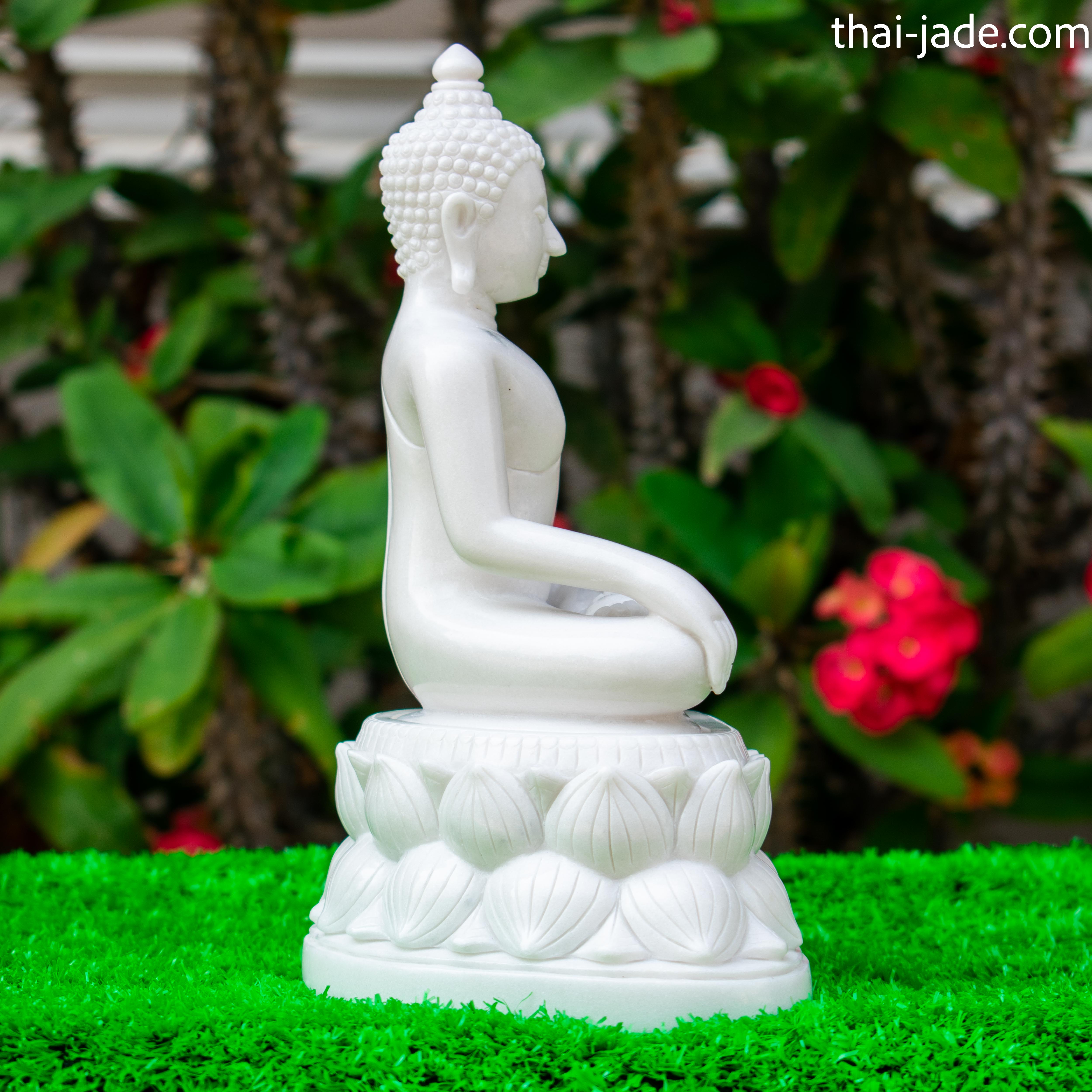 พระปางประทานพระ ฐานบัวคว่ำบัวหงาย พระแกะสลักพร้อมฐาน หินขาวกรีก ขนาดนิ้ว5นิ้ว