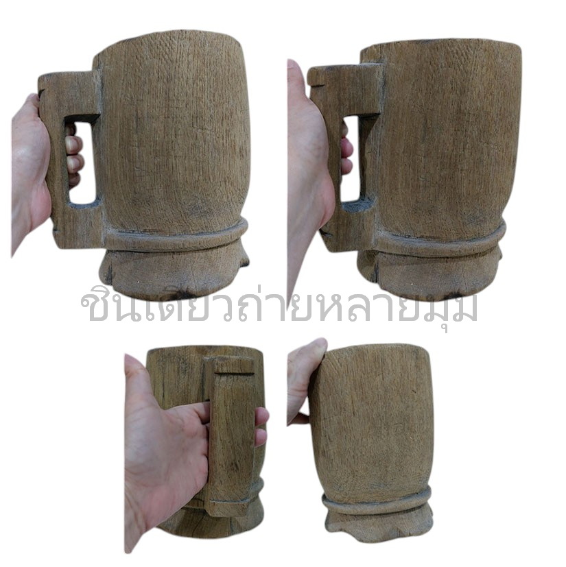 ครกไม้เก่า แบบมีหูจับ ไม้สัก สะสม ตกแต่งบ้านสวนร้าน--