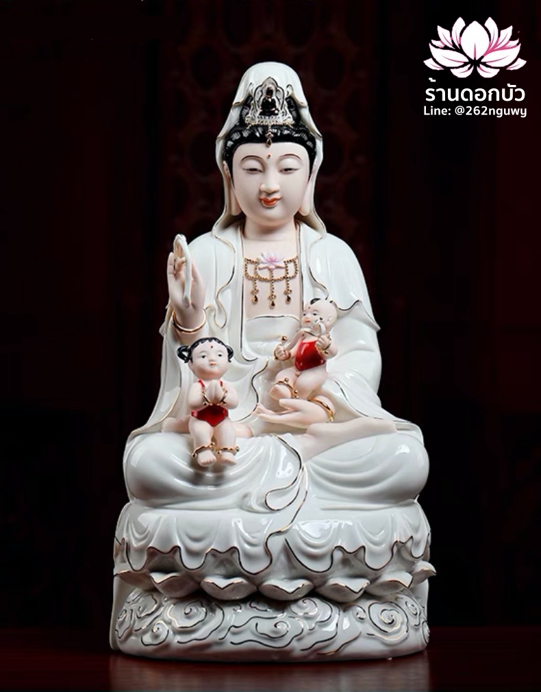 พระโพธิสัตว์กวนอิม พระแม่กวนอิมปางประทานบุตร งานกระเบื้องฮกเกี้ยน ขนาด 14/16/18 นิ้ว