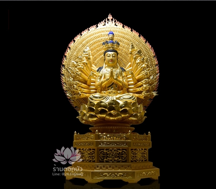 องค์พระโพธิสัตว์กวนอิมพันเนตรพันกร งานไม้แกะสลัก ขนาด 27/34 นิ้ว