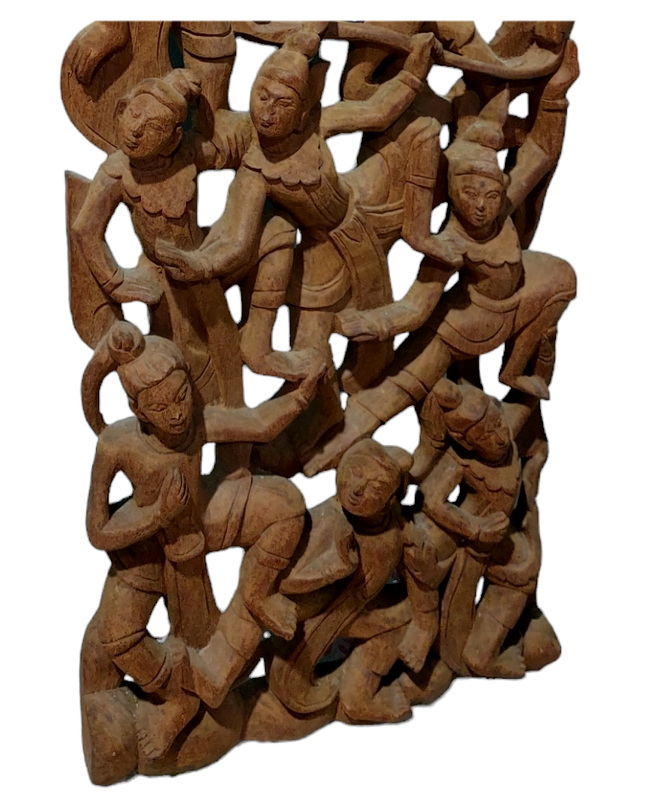 ไม้แกะสลักศิลปะพม่า(เมียนมาร์)ขนาดเล็ก)ประมาณ20cm x 48cm