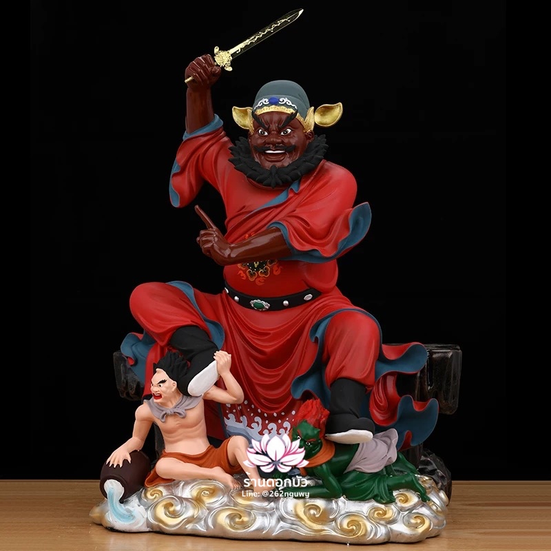 เทพเจ้าจงขุย จงขุยเทียนซือ จงขุยเอี๋ยกง ปางนั่งเหยียบบริวาร งานเรซิ่น ขนาด 12/16/19 นิ้ว