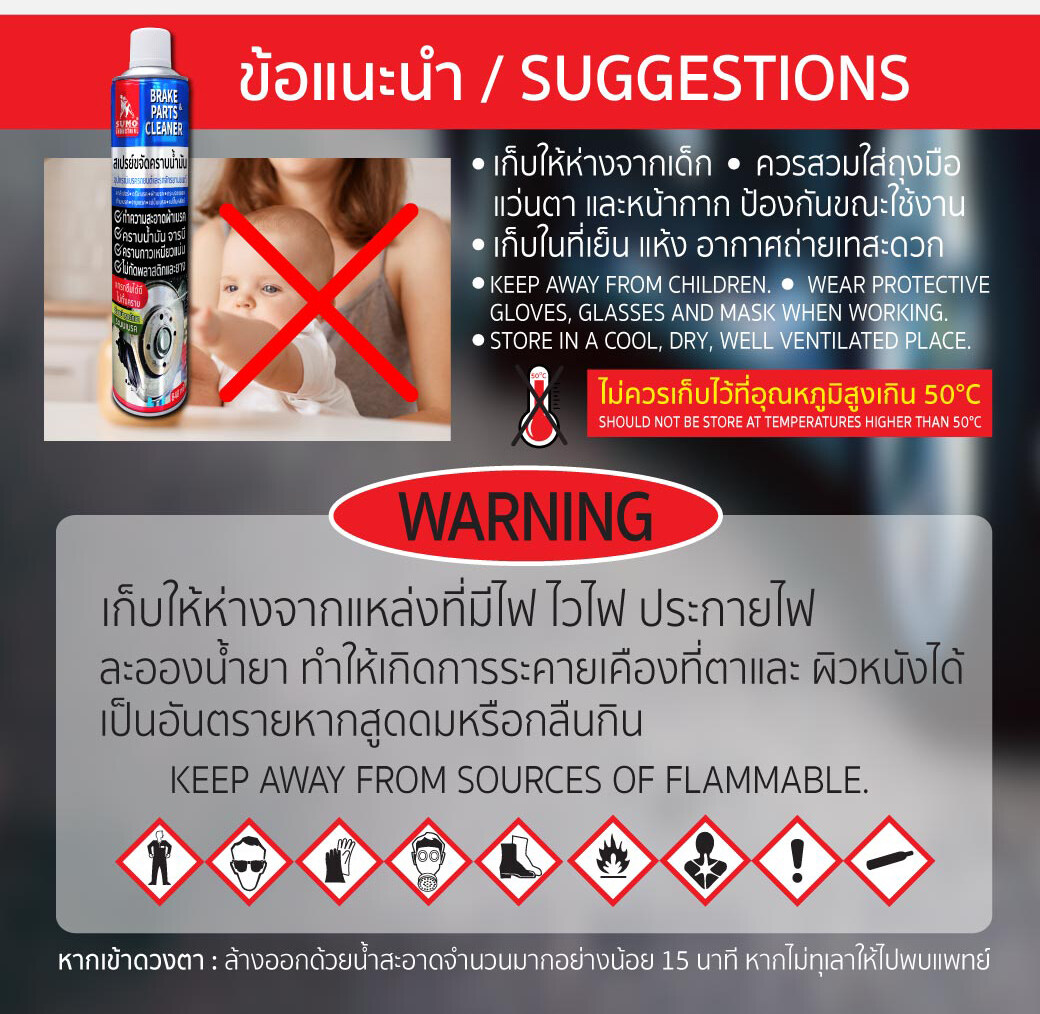 SUMO สเปรย์ขจัดคราบน้ำมัน 840ml. ขจัดคราบน้ำมัน จารบี ฝุ่นผง คราบเหนียวแน่น แห้งไว ไม่ทิ้งคราบ ทำความสะอาดผ้าเบรค
