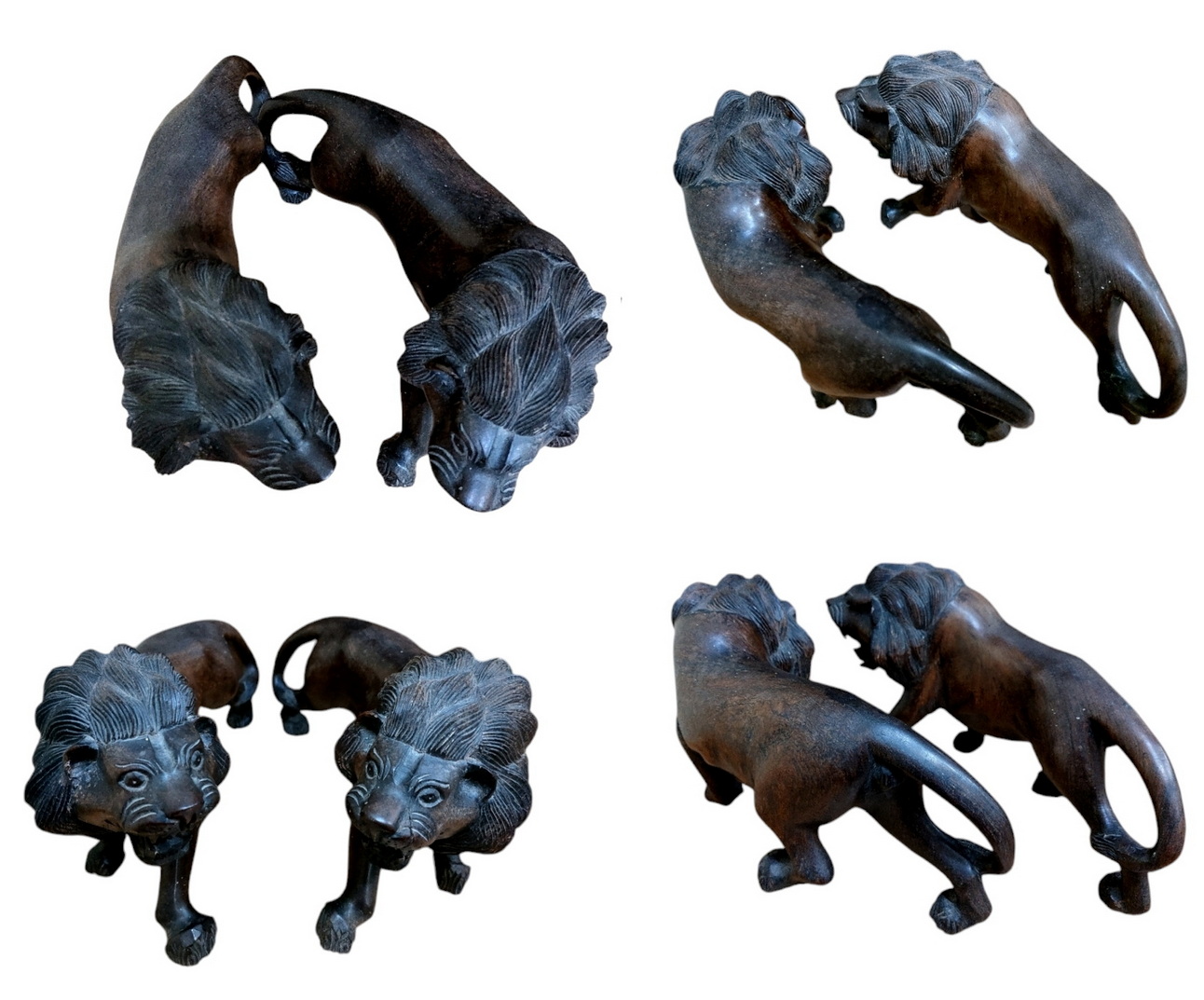 สิงโตคู่ ไม้แกะ งานเก่า-BPT260-