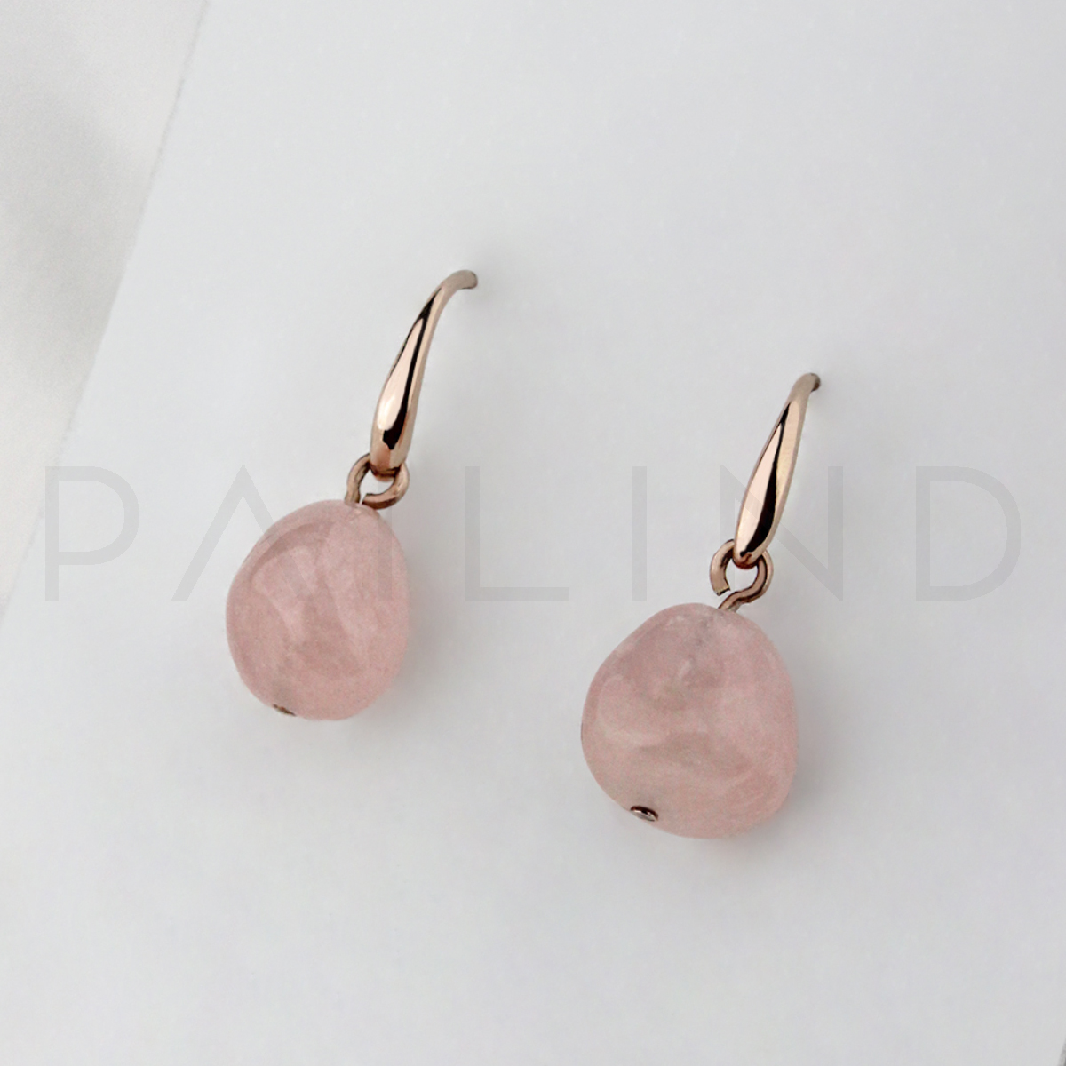 ต่างหูเงินชุบ Rose Glod ประดับ MORGANITE