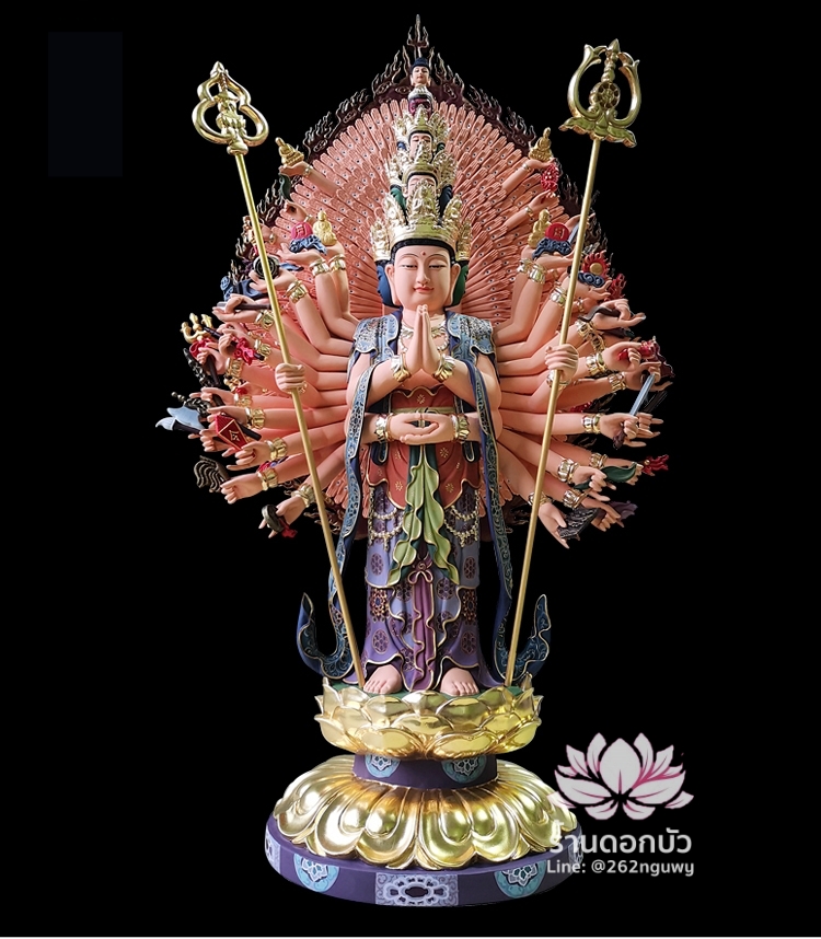 องค์พระโพธิสัตว์กวนอิมพันเนตรพันกร 11 พระพักตร์ งานไม้แกะสลัก ขนาด 27 นิ้ว