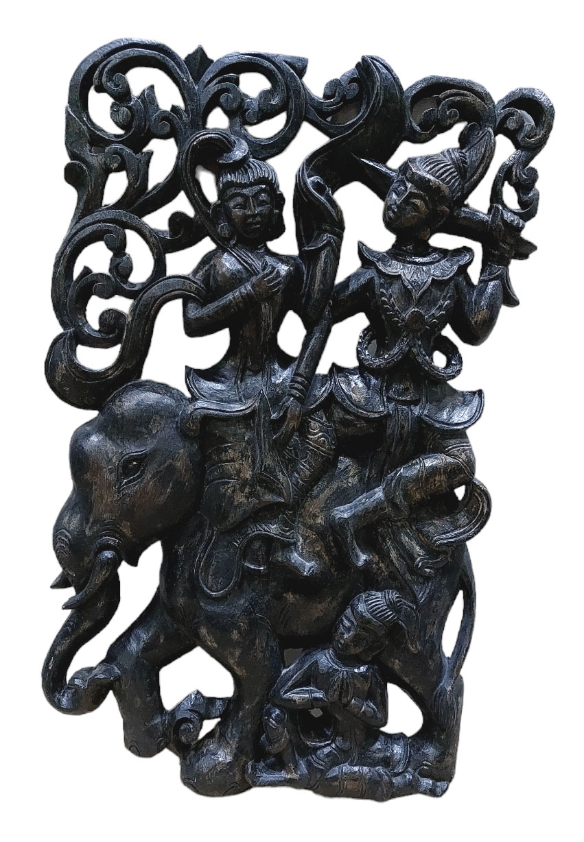 แผ่นไม้แกะสลัก ศิลปะพม่า 30cmx48cm