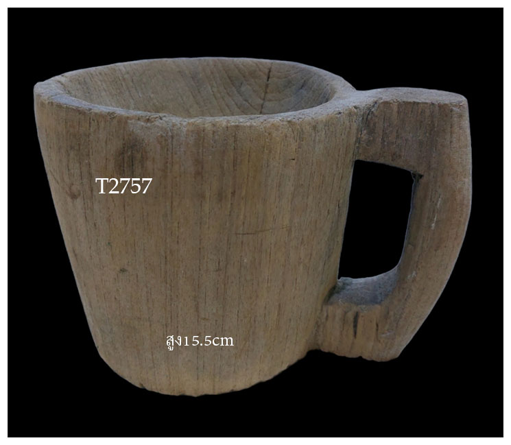 ครกไม้เก่า แบบมีหูจับ ไม้สัก สะสม ตกแต่งบ้านสวนร้าน--