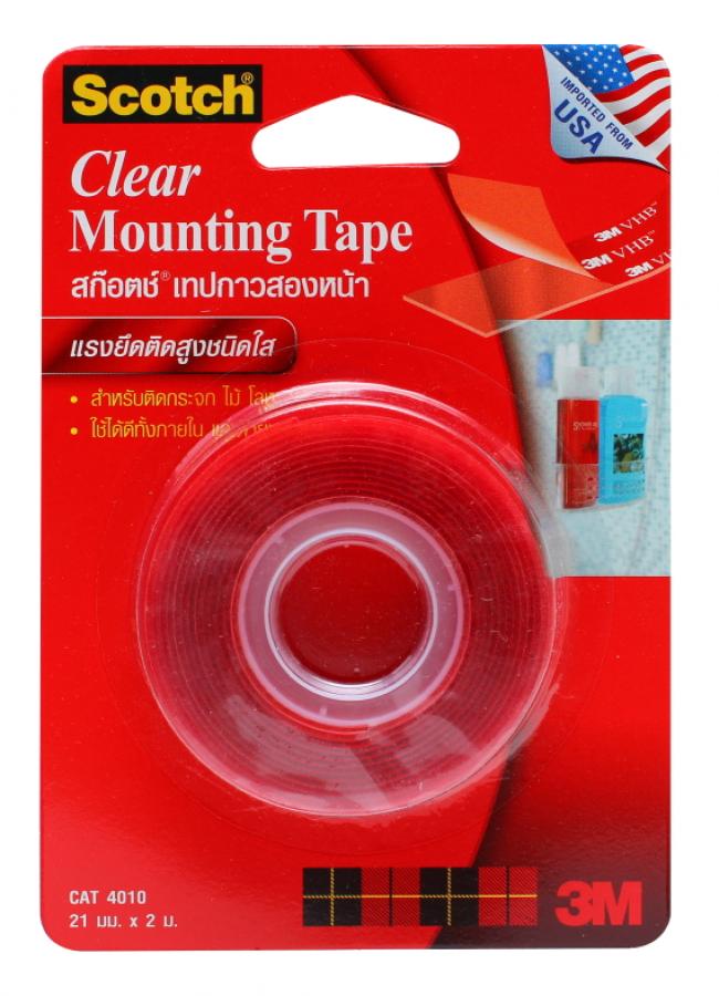 สก๊อตช์® 4010 เทปกาวสองหน้าแรงยึดติดสูงชนิดใส Scotch® Mounting Tape, Cat4010, Clear, 21 Mm X 2M