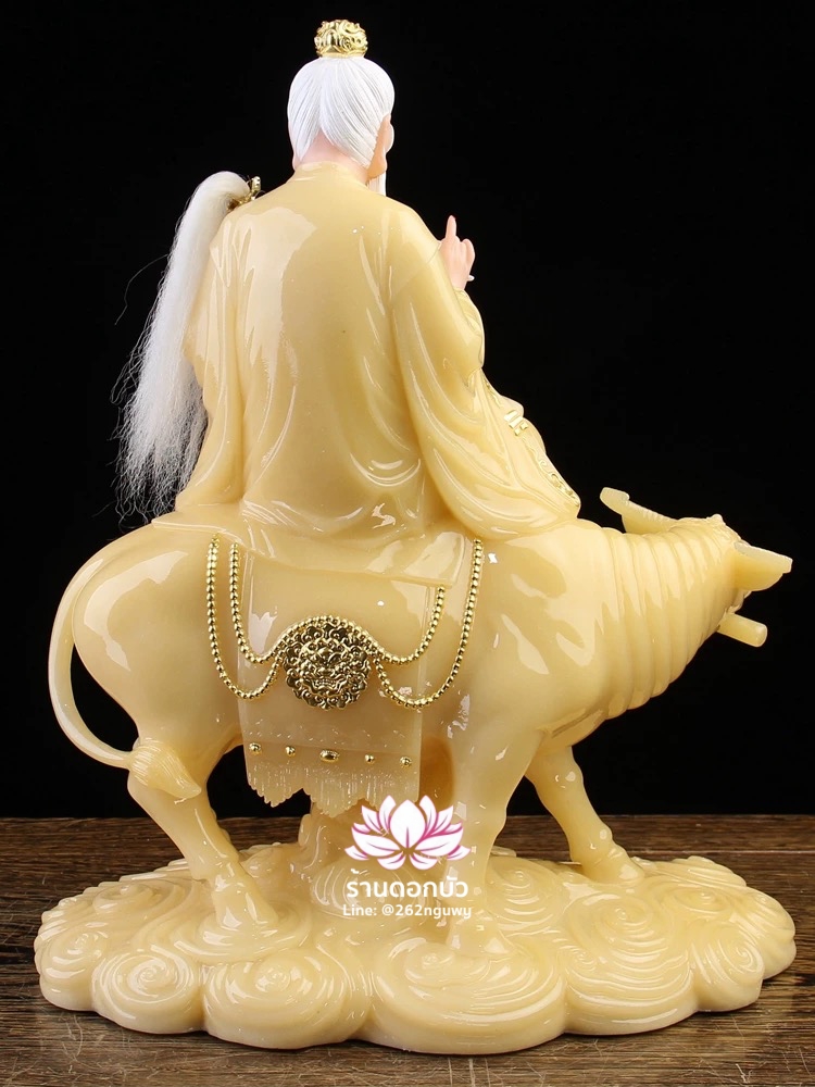 ไท่เสียงเหล่ากุง ไท่ส่องโล้กุ๊น ไท้ซังเหล่าจวิน หรือเล่าจื้อ ปางประทับนั่งขี่วัว งานหินอ่อนคุณภาพสูง ขนาด 16/19/26 นิ้ว