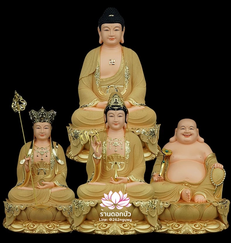 พระพุทธเจ้า (พระยูไล) พระโพธิสัตว์กวนอิม (กวนอิมผ่อสัก) พระมหาสถามปราปต์โพธิสัตว์ (ไต่ซีจี่ผ่อสัก) งานเรซิ่น ขนาด 12/16/19/26 นิ้ว