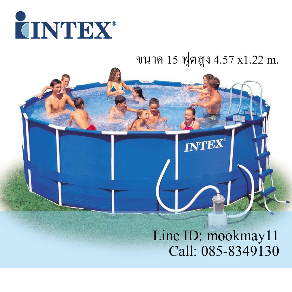 ใหม่ Intex Metal Frame pool 15 ฟุตสูงพิเศษ 26726/28236 เครื่องกรองระบบไส้กรอง