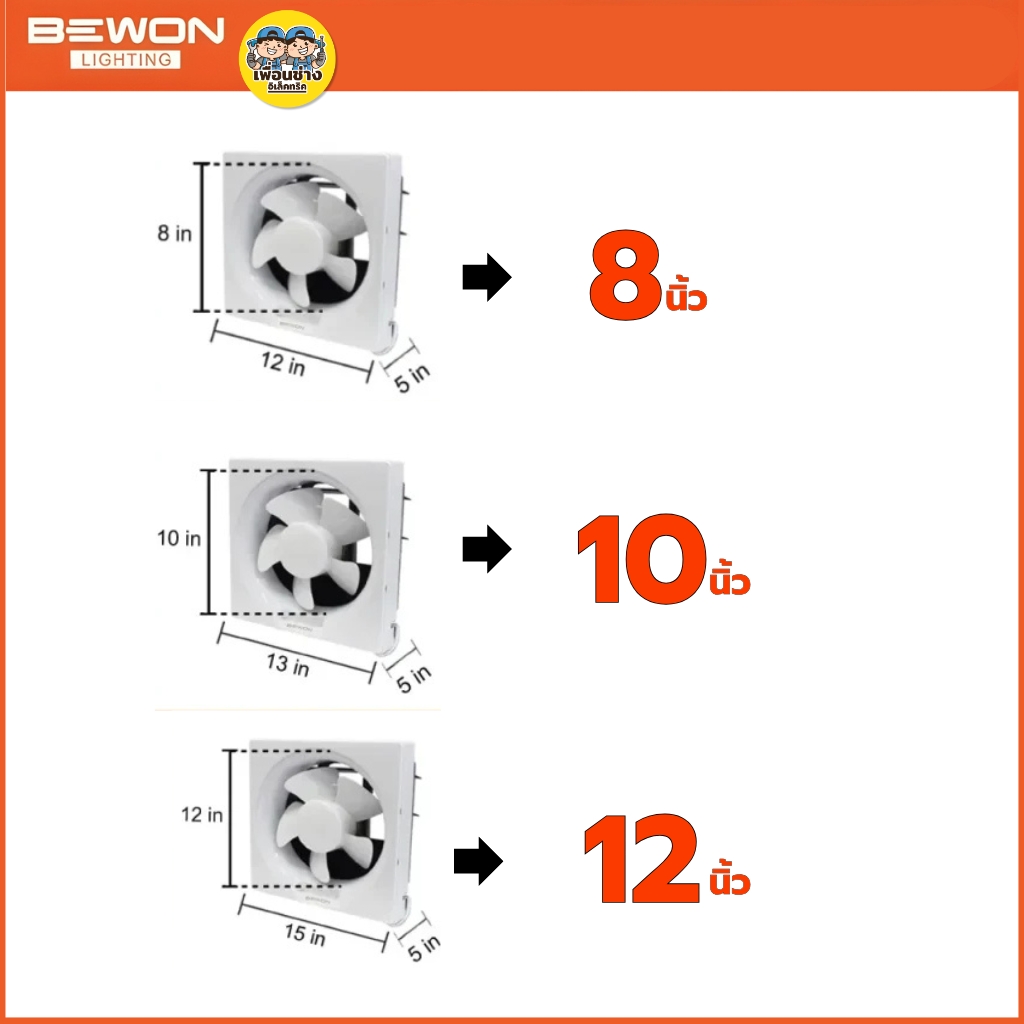 BEWON **แบบติดผนัง** พัดลมดูดอากาศ ขนาด 8 นิ้ว 10 นิ้ว 12 นิ้ว รับประกันมอเตอร์ 5 ปี