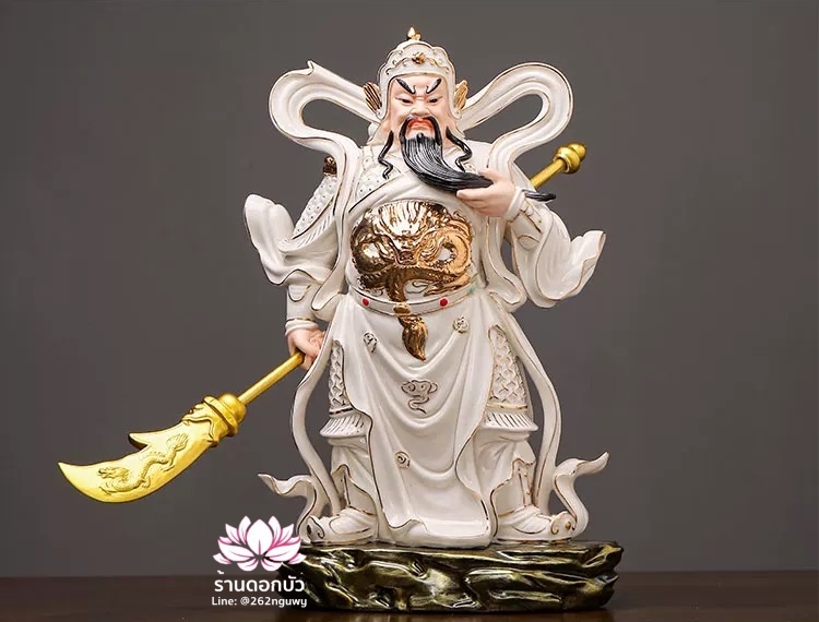 เทพเจ้ากวนอู และพระเวทโพธิสัตว์ (อุ่ยท้อผ่อสัก) ขนาด 12/16 นิ้ว สีขาวขลิบทอง