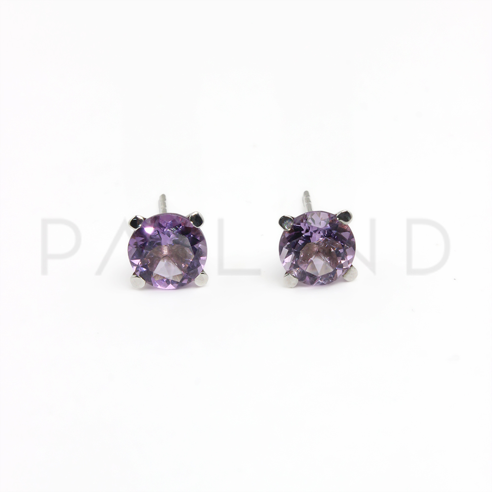 ต่างหูเงินแท้ ดีไซน์คลาสสิค ประดับพลอยเนื้ออ่อน Amethyst ชุบกันหมอง