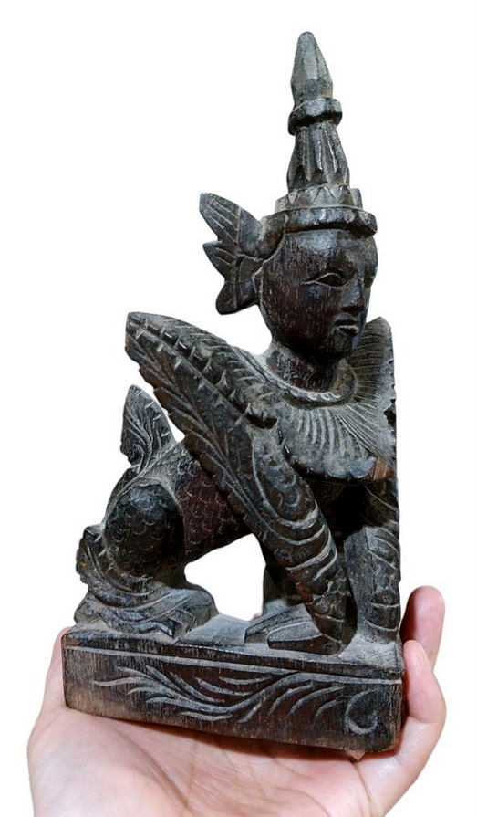 ไม้แกะสลักเก่า-นรสิงห์(ศิลป์พม่า) สูง20cm