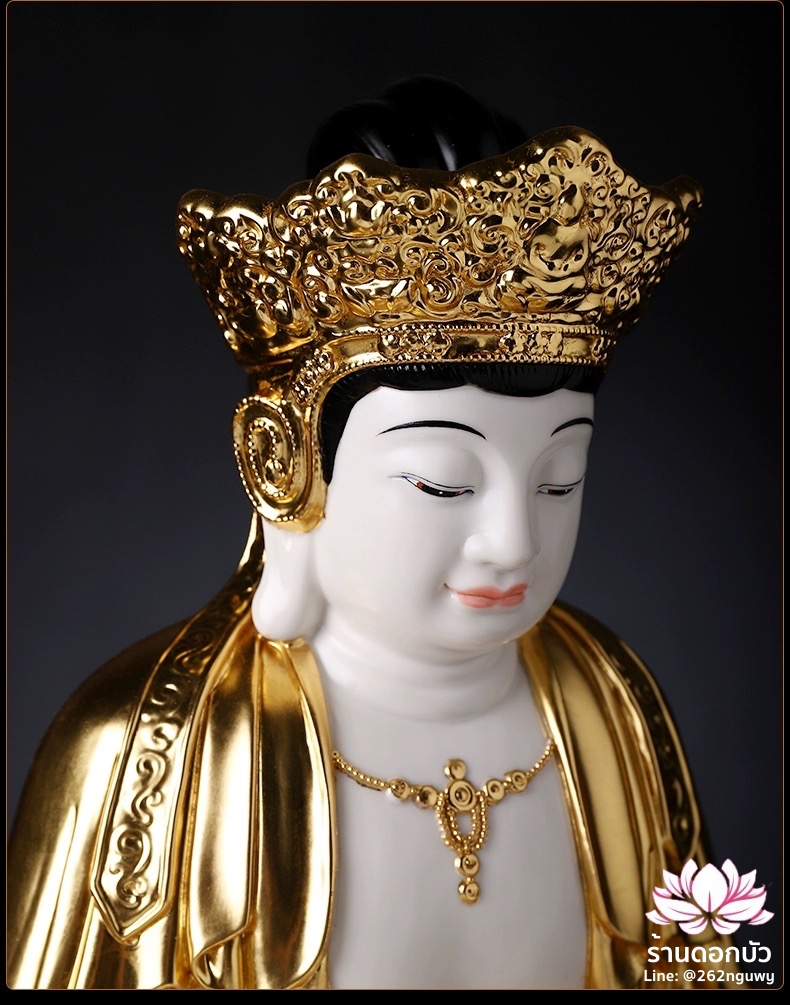 พีลูกวนอิม พระโพธิสัตว์กวนอิมปางสำเร็จธรรม ฝีมือช่างระดับอาจารย์ สีขาวปิดทอง ขนาด 18 นิ้ว