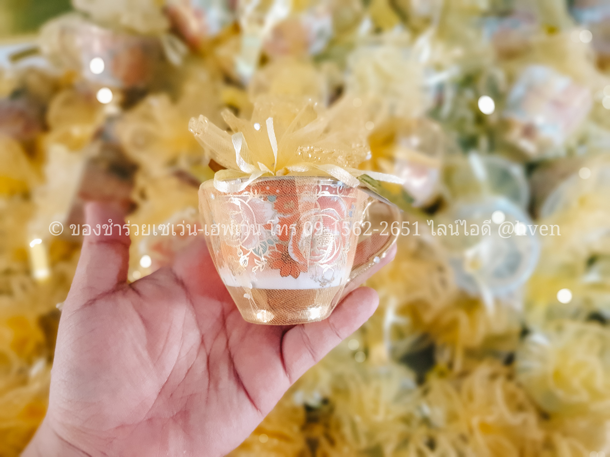 ของชำร่วยงานศพ แก้วน้ำชาลงทอง 2.5 นิ้ว (แก้วเล็ก)