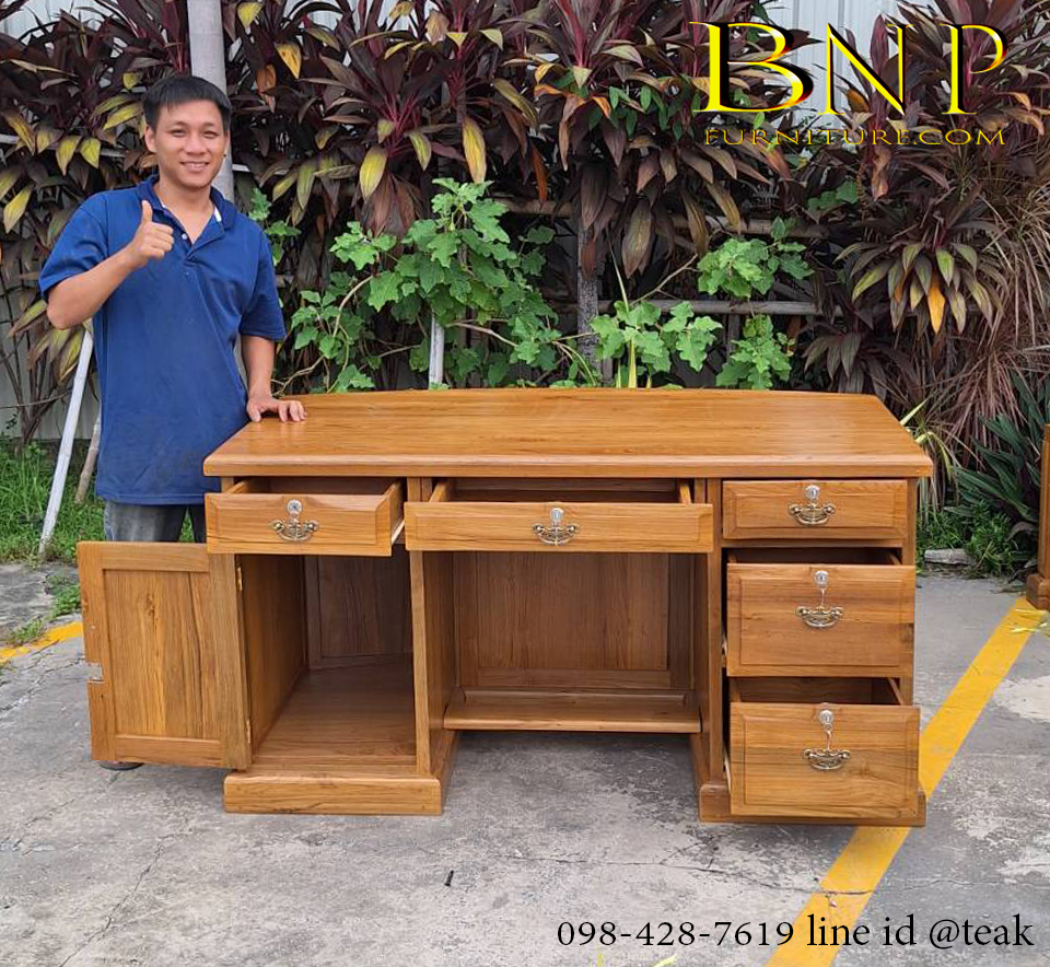 โต๊ะทำงาน ไม้สักแท้ รุ่น อีธาน