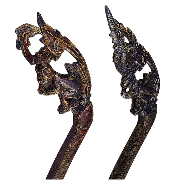 (คู่)ไม้คานหาบ(ไม้สักไม่ใช่ไม้ไผ่)-ลิงกินกล้วย งานเก่า แต่งสีใหม่