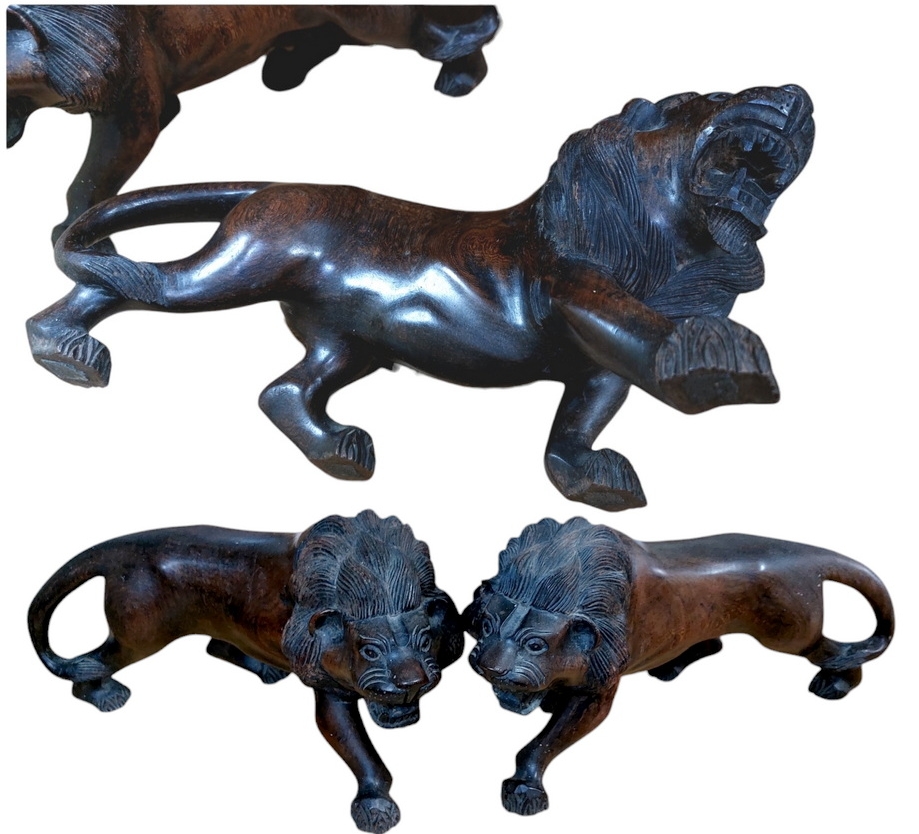 สิงโตคู่ ไม้แกะ งานเก่า-BPT260-