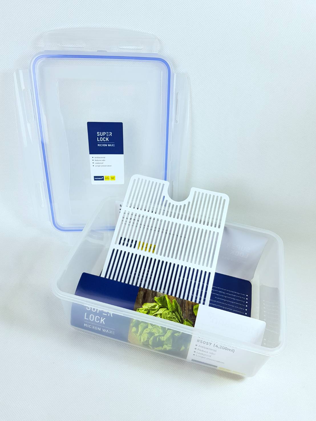 Small Evting กล่องถนอมอาหาร Super Lock รุ่น5057 บรรจุได้4200มล. มีฝาตะแกรงด้านใน ป้องกันความชื้น เข้าไมรโครเวฟได้ กล่องเก็บอาหาร กล่องเก็บผักสด