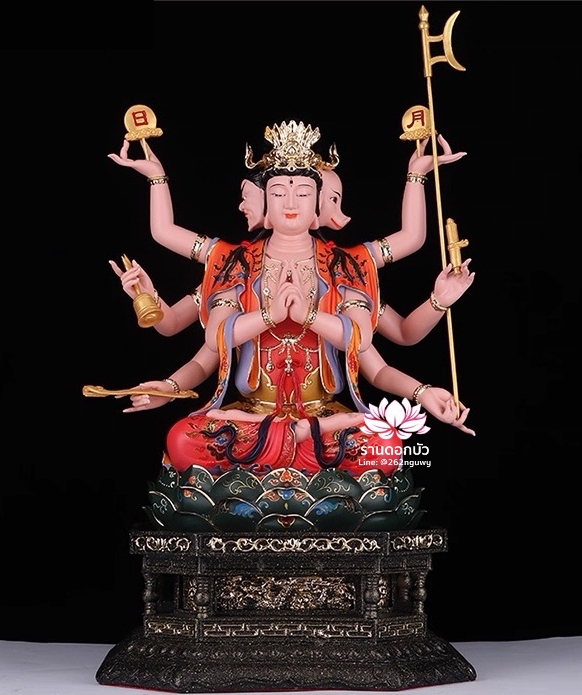 พระมารีจีโพธิสัตว์ เต๋าบ้อหง่วงกุง เต้าโบ้หงวนกุน งานลงสีวาดลวดลาย ขนาด 12/16/19 นิ้ว