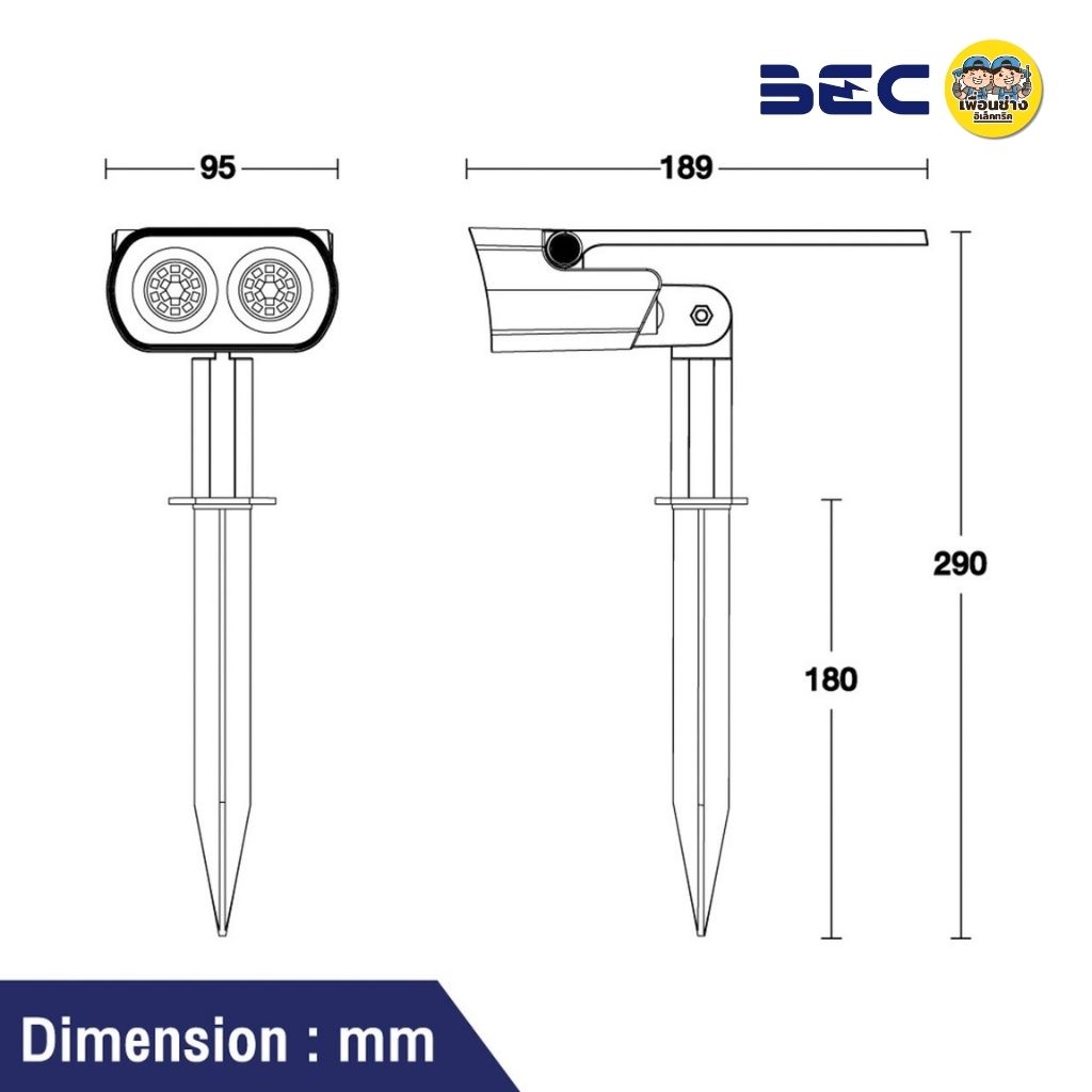 BEC โคมไฟปักดิน LED Solar รุ่น OWL-1-BK 15w แสงวอร์ม สำหรับติดพื้น ไฟสนาม ปักหญ้า โคมปักดิน กันน้ำกันฝุ่น IP65
