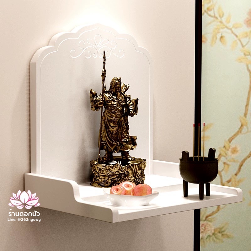 หิ้งพระ แท่นวางเทวรูปติดผนัง งานไม้ สีโอ๊ค/มะฮอกกานี/จันทร์แดง/ขาว