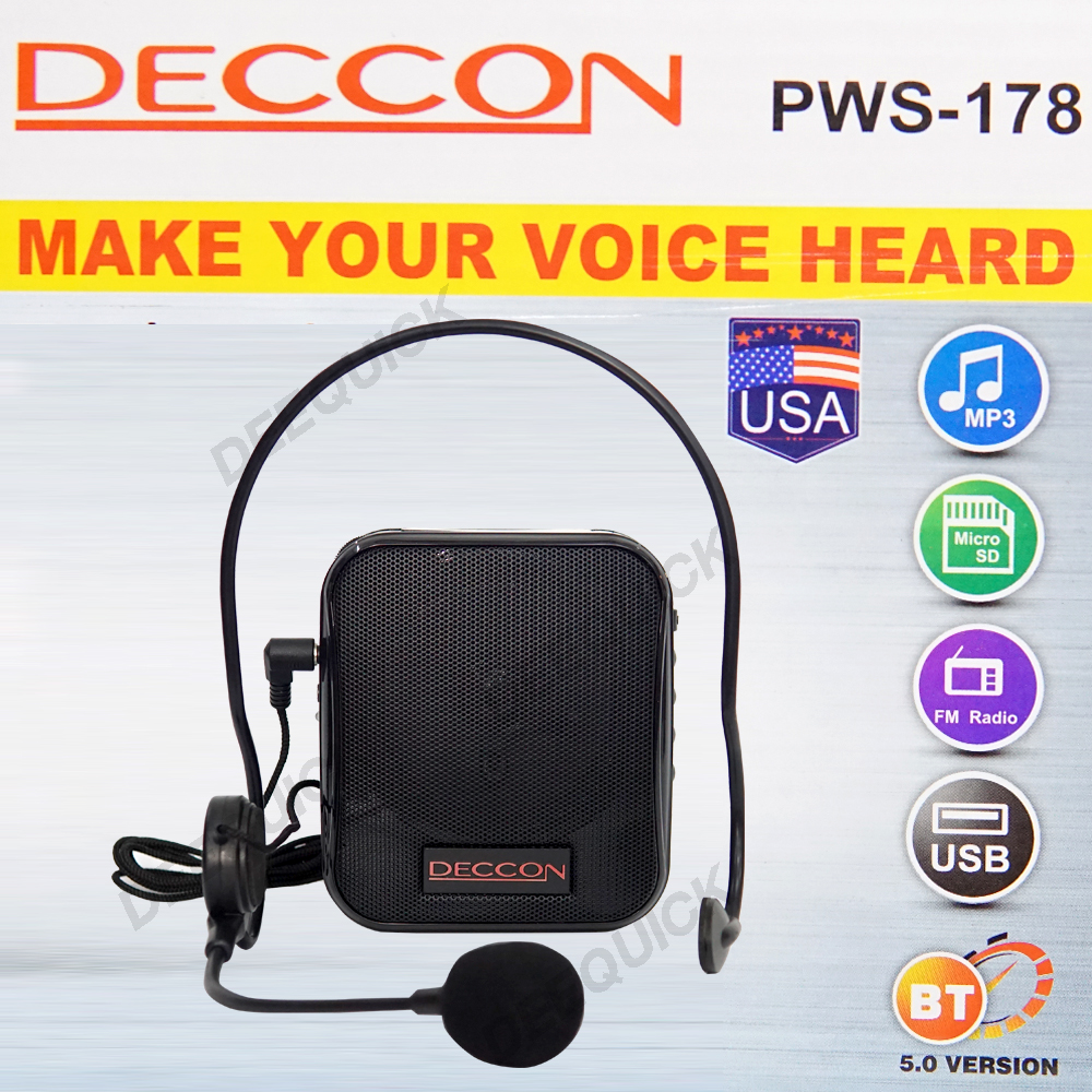 Deccon PWS-178 เครื่องเสียงพกพาคาดเอว มีไมโครโฟนพร้อมใช้งาน ลำโพงขยายเสียงไร้สายคาดเอว รองรับ MP3 USB/FM/บันทึกเสียง/Bluetooth รับประกันศูนย์ 12 เดือน