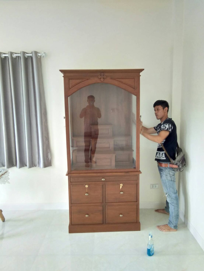 ตู้พระโมเดิร์นไม้สักทอง รุ่นหมู่ 7 เปิดข้าง