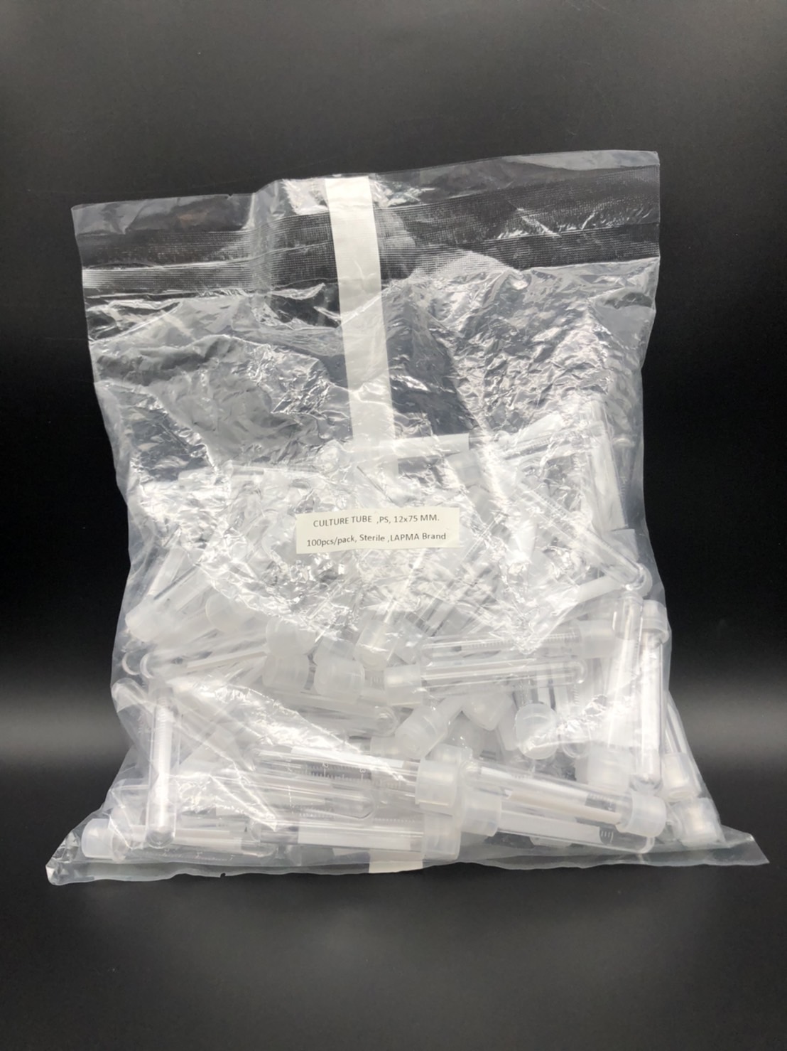 หลอดเลี้ยงเชื้อแบบมีฝาปิด Culture Tube with cap 12x75 mm.,5mL,PS ,Sterile 125ชิ้น/ถุง