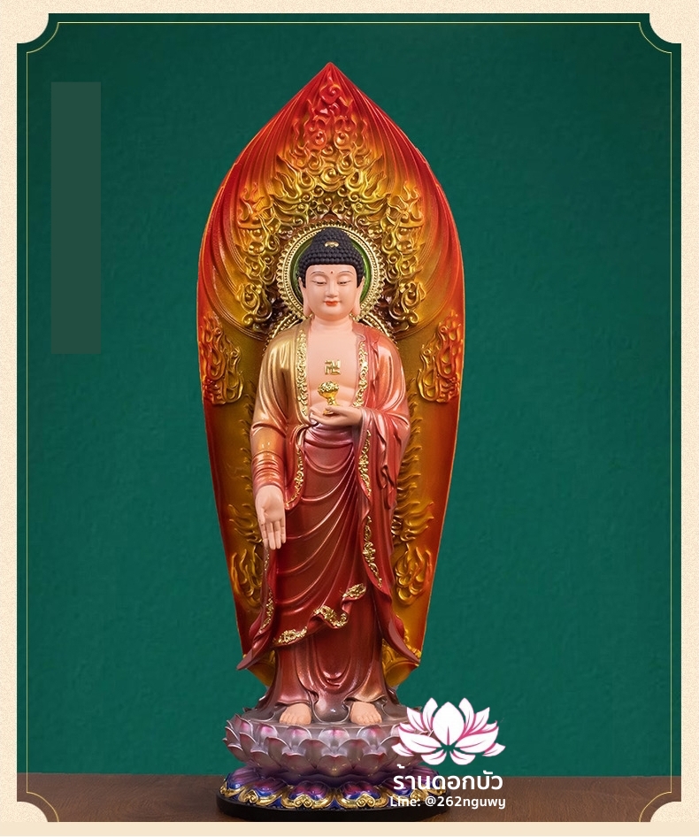 พระพุทธเจ้า (พระยูไล) พระโพธิสัตว์กวนอิม (กวนอิมผ่อสัก) พระมหาสถามปราปต์โพธิสัตว์ (ไต่ซีจี่ผ่อสัก) ปางยืนบนดอกบัว ขนาด 12/16/19/26/36 นิ้ว