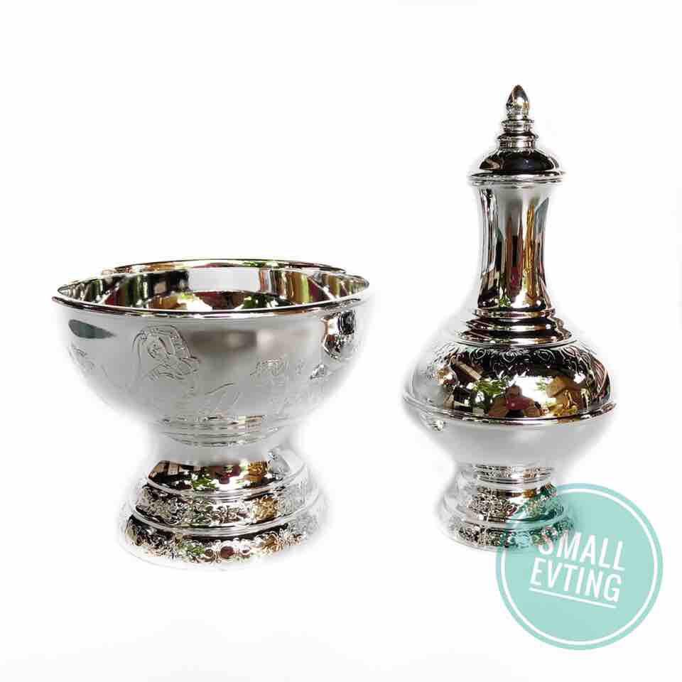 Small Evting ชุด กรวดน้ำ พลาสติก สีเงิน จำนวน 1 ชุด สำหรับ ทำบุญ งานบุญ สังฆทาน