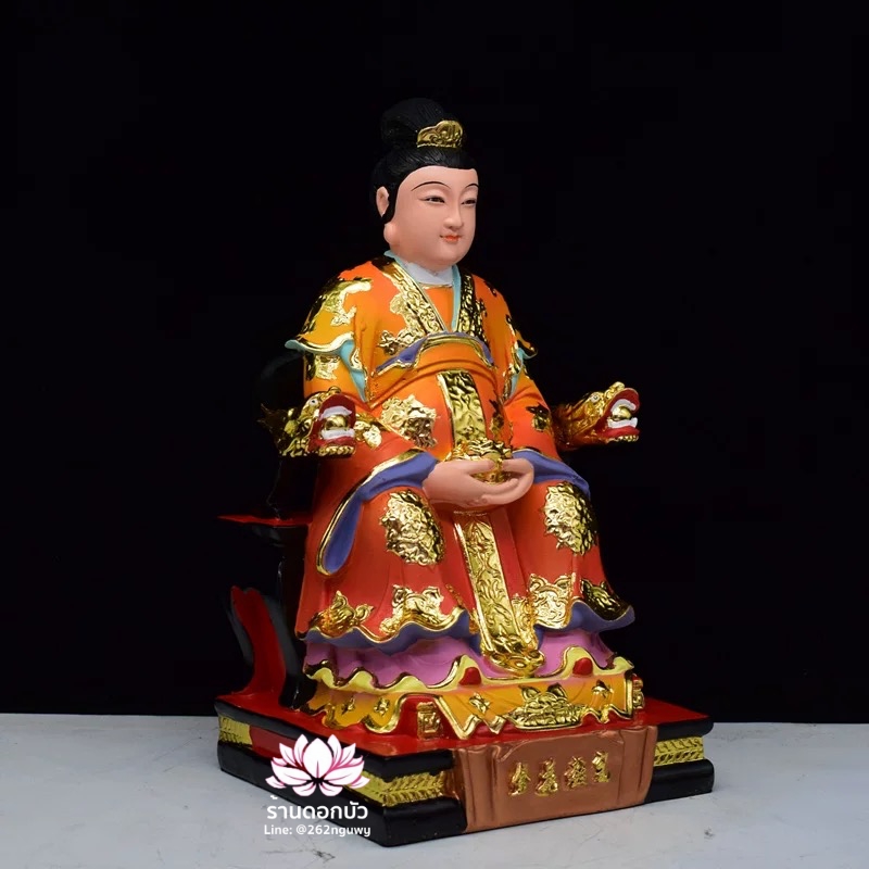 กิมฮั้วเนี่ยเนี้ย กิมฮั้วฮูหยิน เทพดอกไม้ทอง ปางประทับนั่งบัลลังก์มังกร ขนาด 12/16 นิ้ว
